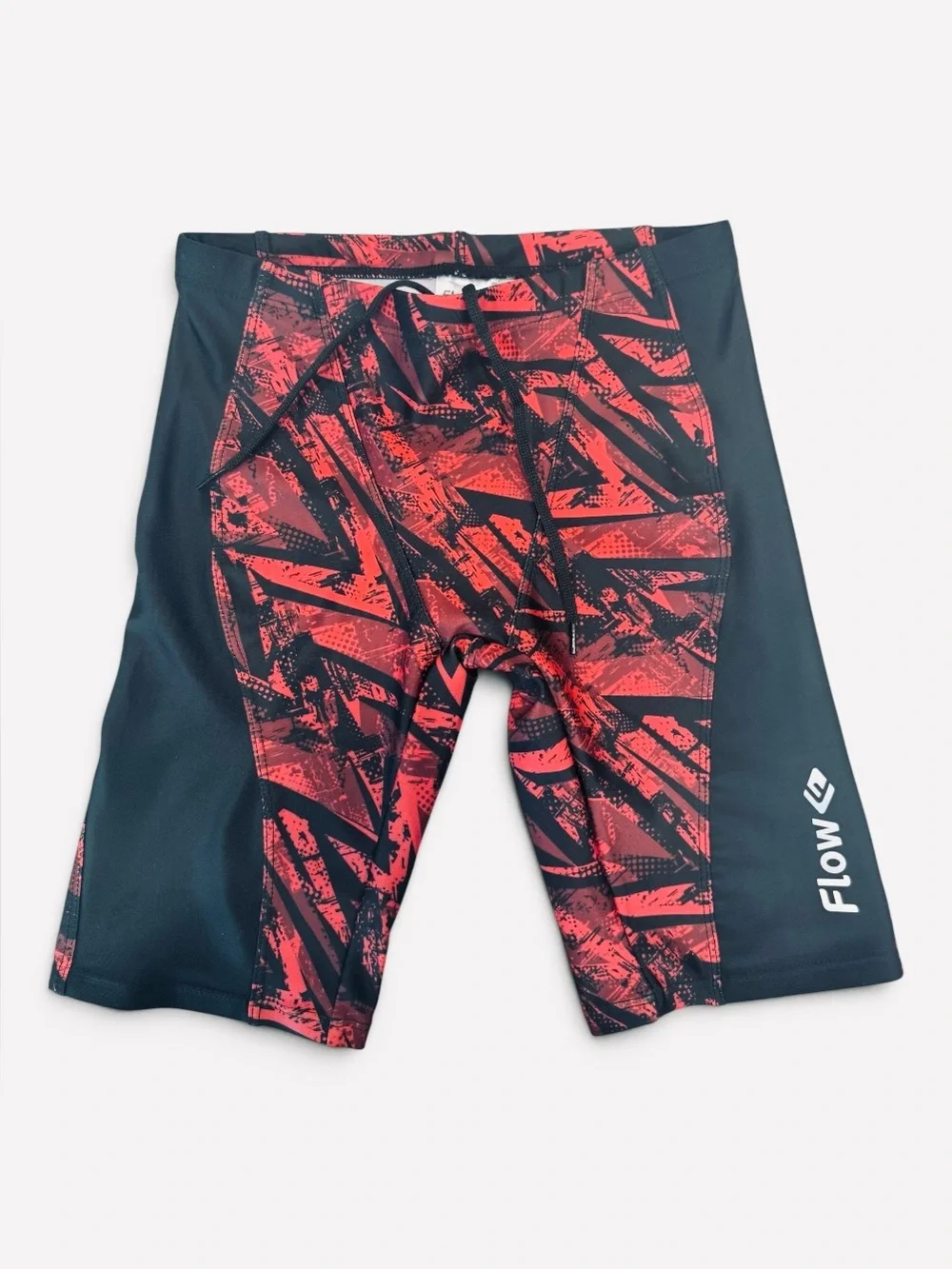 Boys Red and Black Competitive Jammer Swim Shorts with Tie Size: 8-10 (24”-25”)